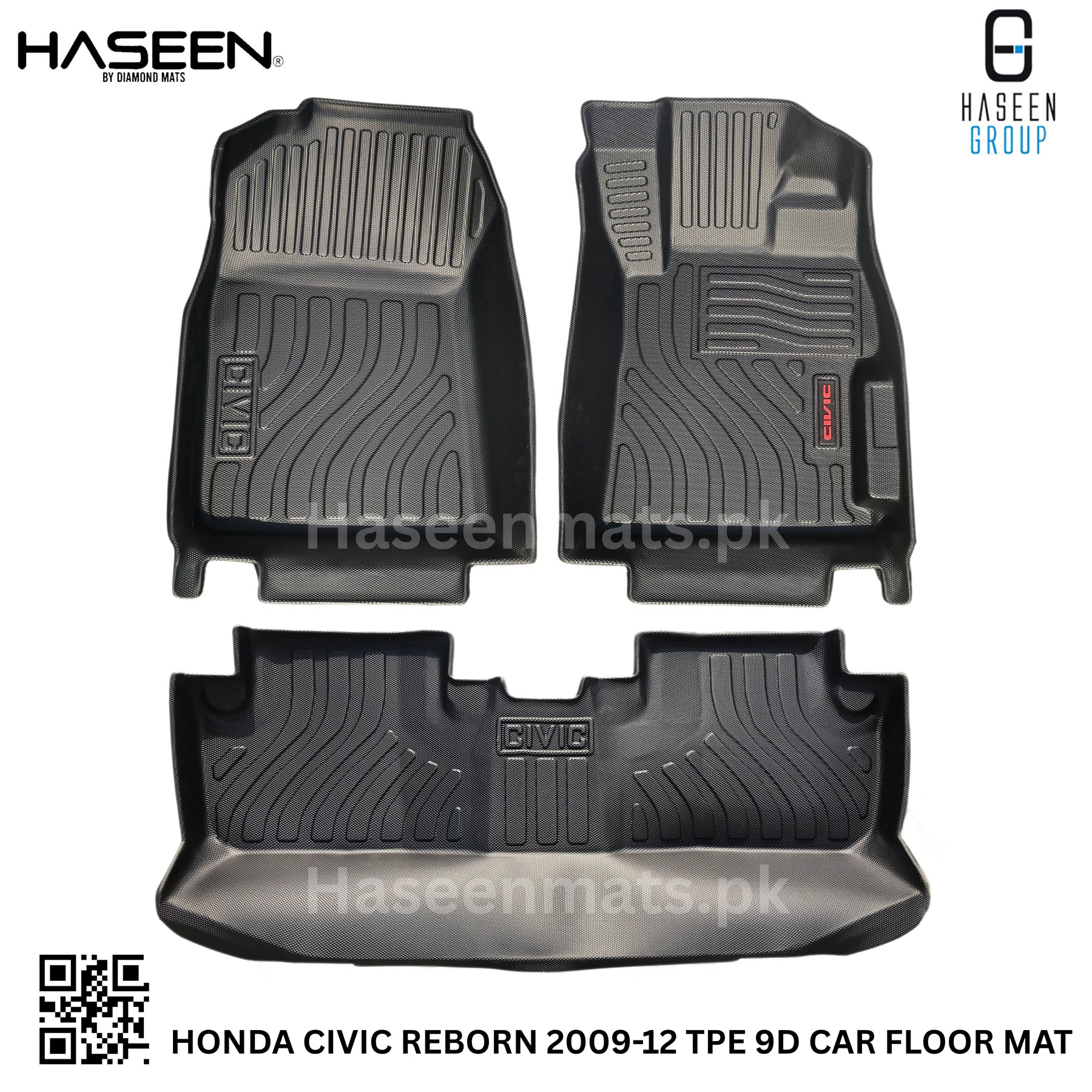 Haseen Honda Civic Reborn 9D TPE mats full set, high-wall
