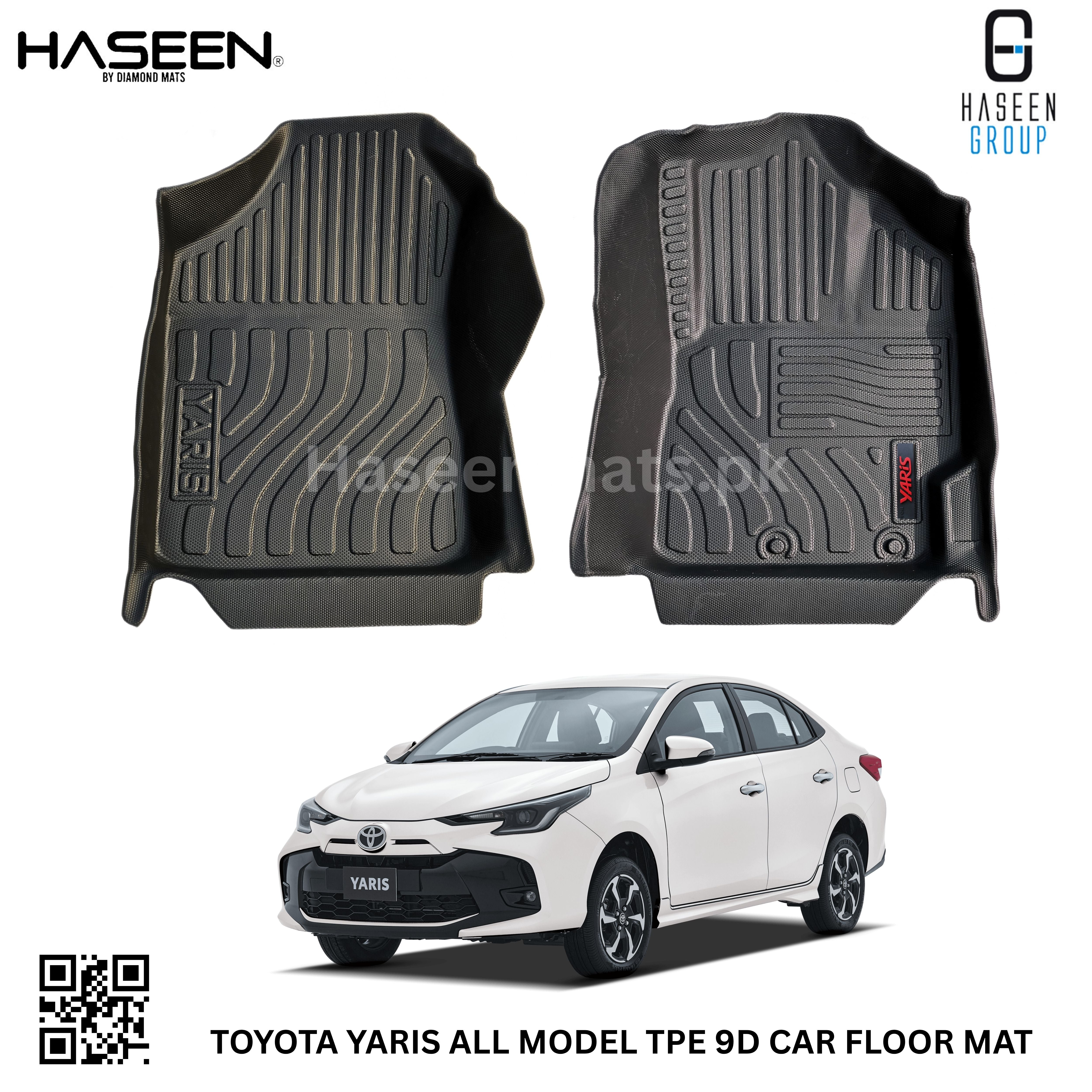 Haseen Toyota Yaris 9D TPE mat durable, mess containment