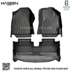 Haseen Toyota Yaris 9D TPE mats full set, high-wall