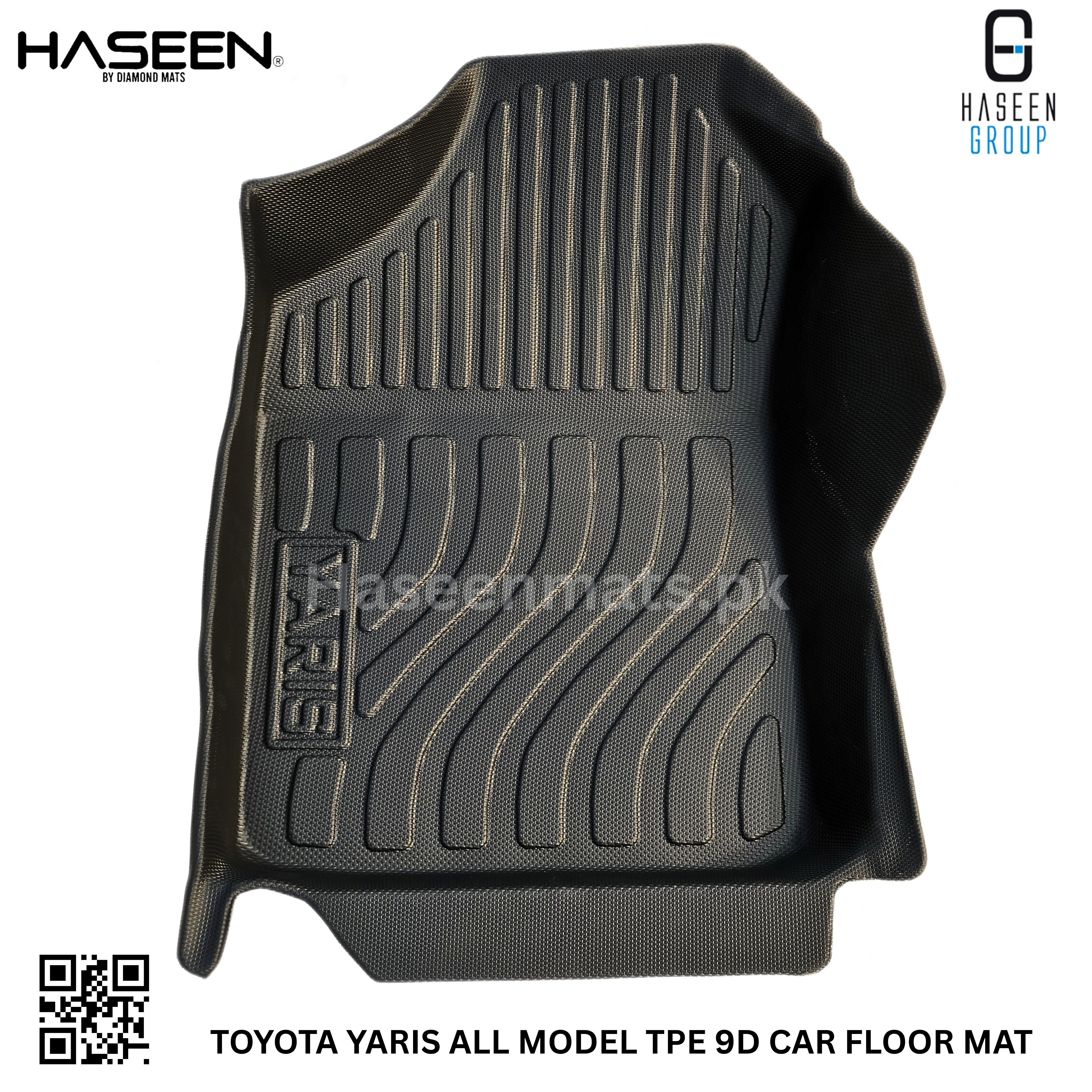 Haseen Toyota Yaris 9D TPE mat custom fit, top view