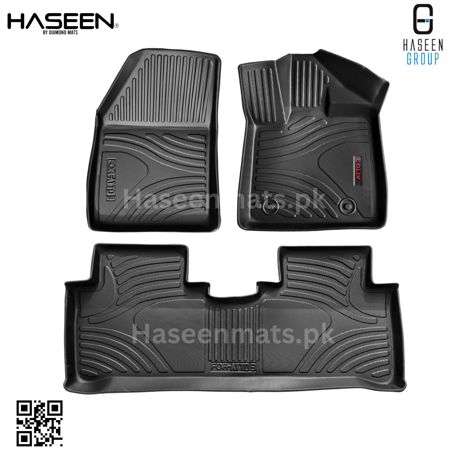 Haseen BYD Atto 3 9D TPE mat installed in car, full set