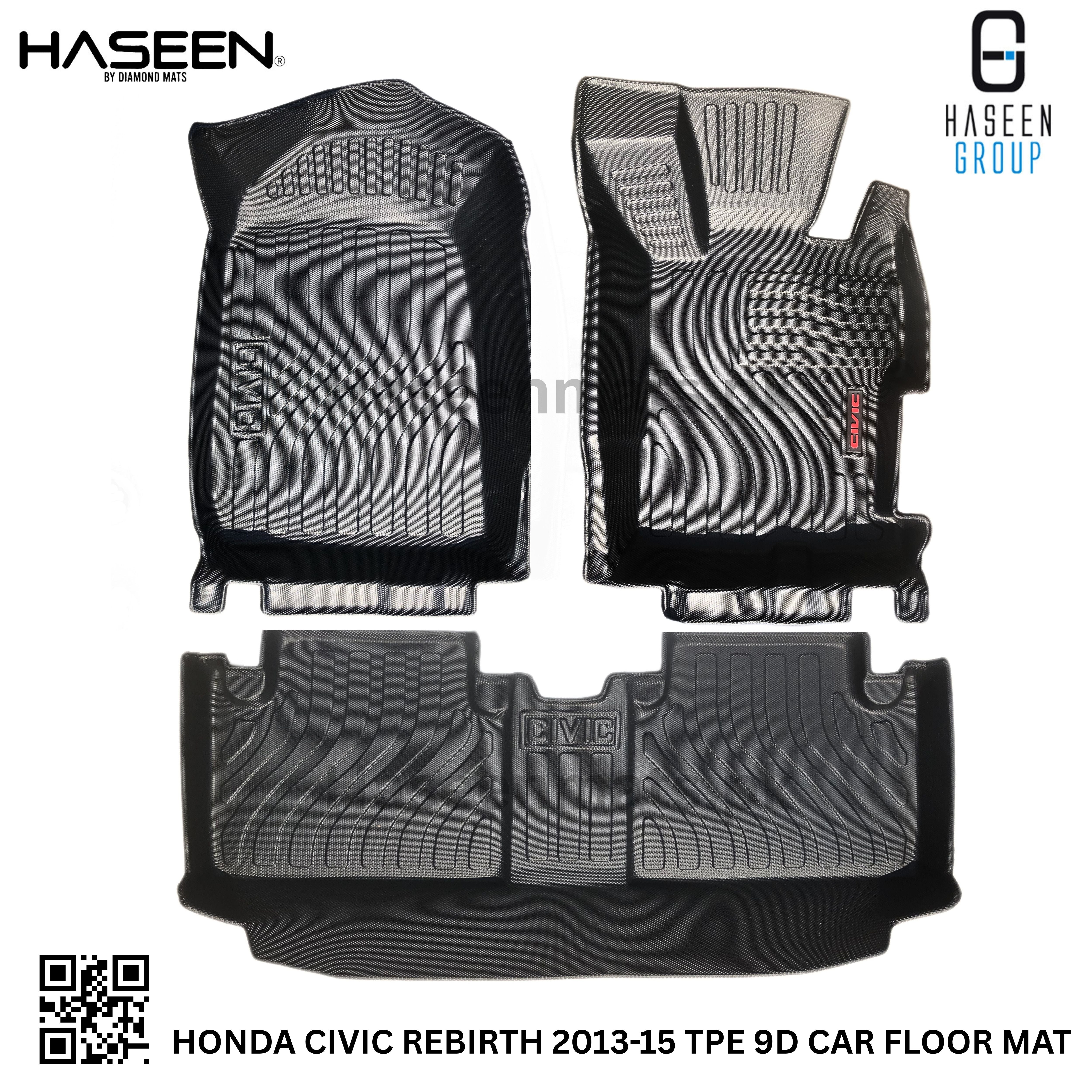 Haseen Honda Civic Rebirth 9D TPE mats full set, high-wall