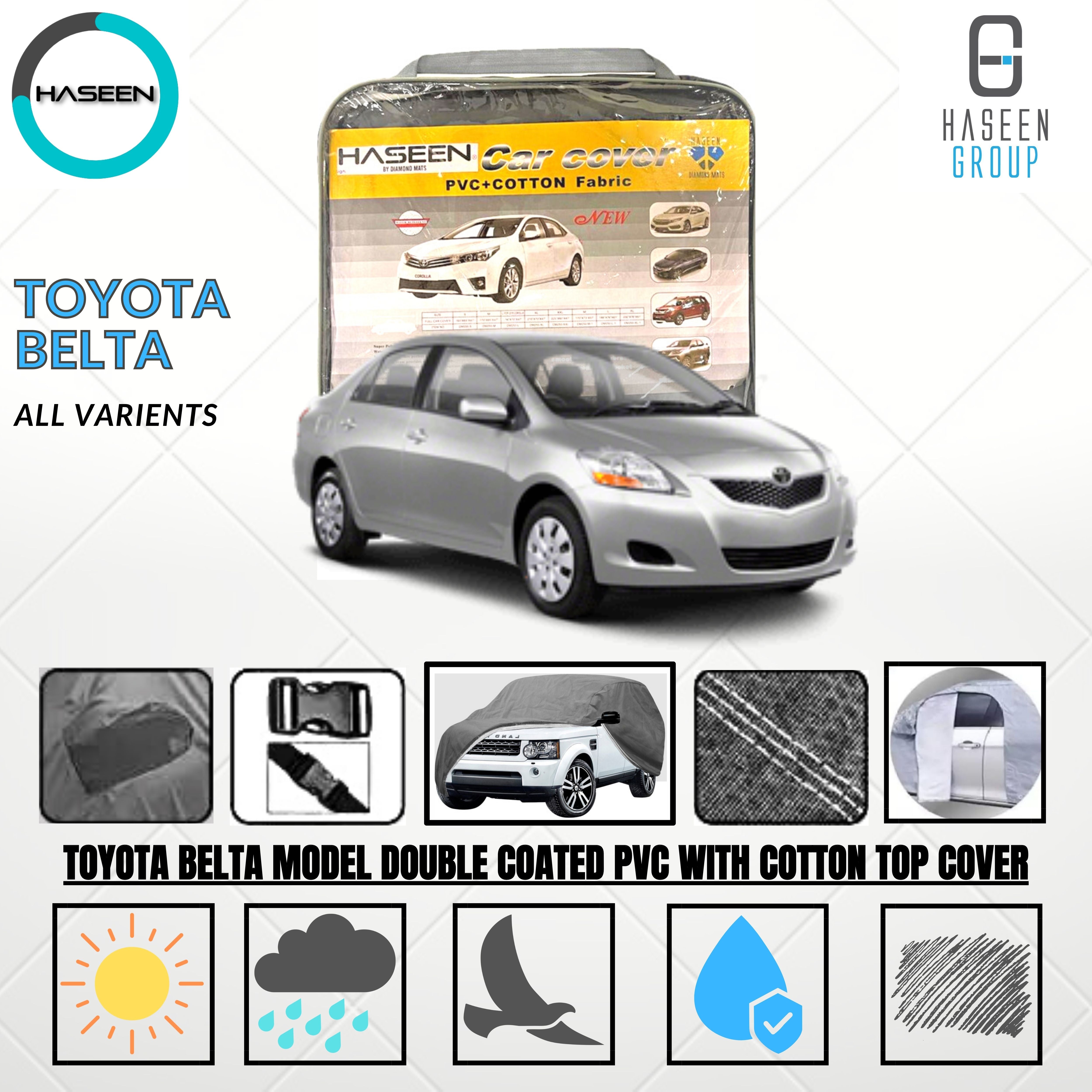Haseen Spark Toyota Belta car top cover, grey PVC waterproof