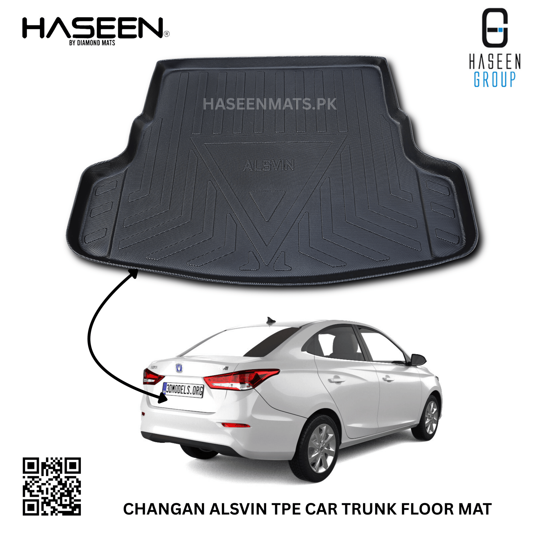 Haseen Changan Alsvin 9D TPE trunk tray, diggi mat