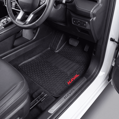 Haseen GWM Haval H6 2022-2024 latex rubber PVC car floor mats installed – black mats with red Haval logo, Pakistan