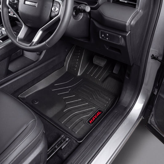 Haseen GWM Haval H6 9D TPE car floor mats installed – black mats with red Haval logo, Pakistan
