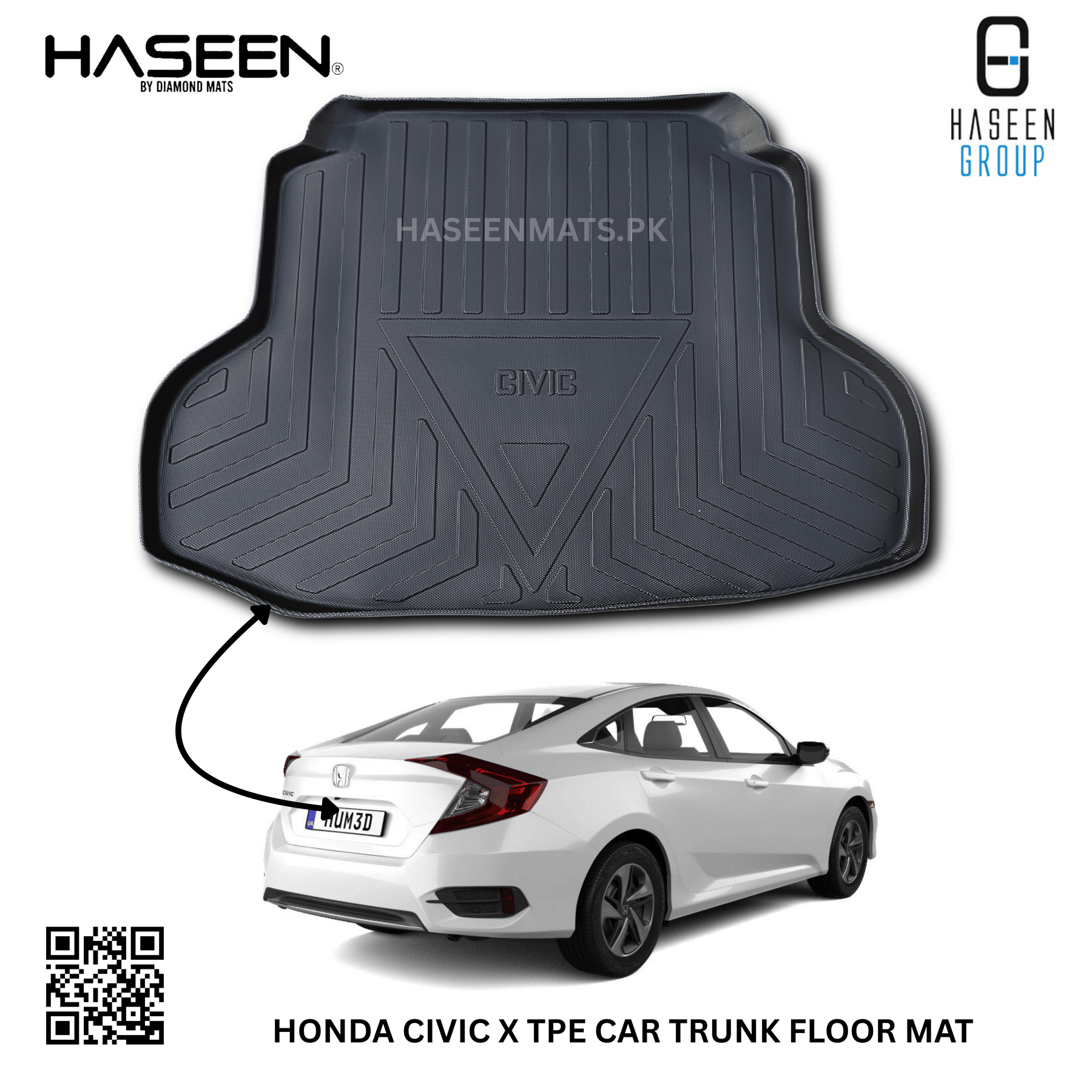 Haseen Honda Civic X 9D TPE cargo liner trunk tray