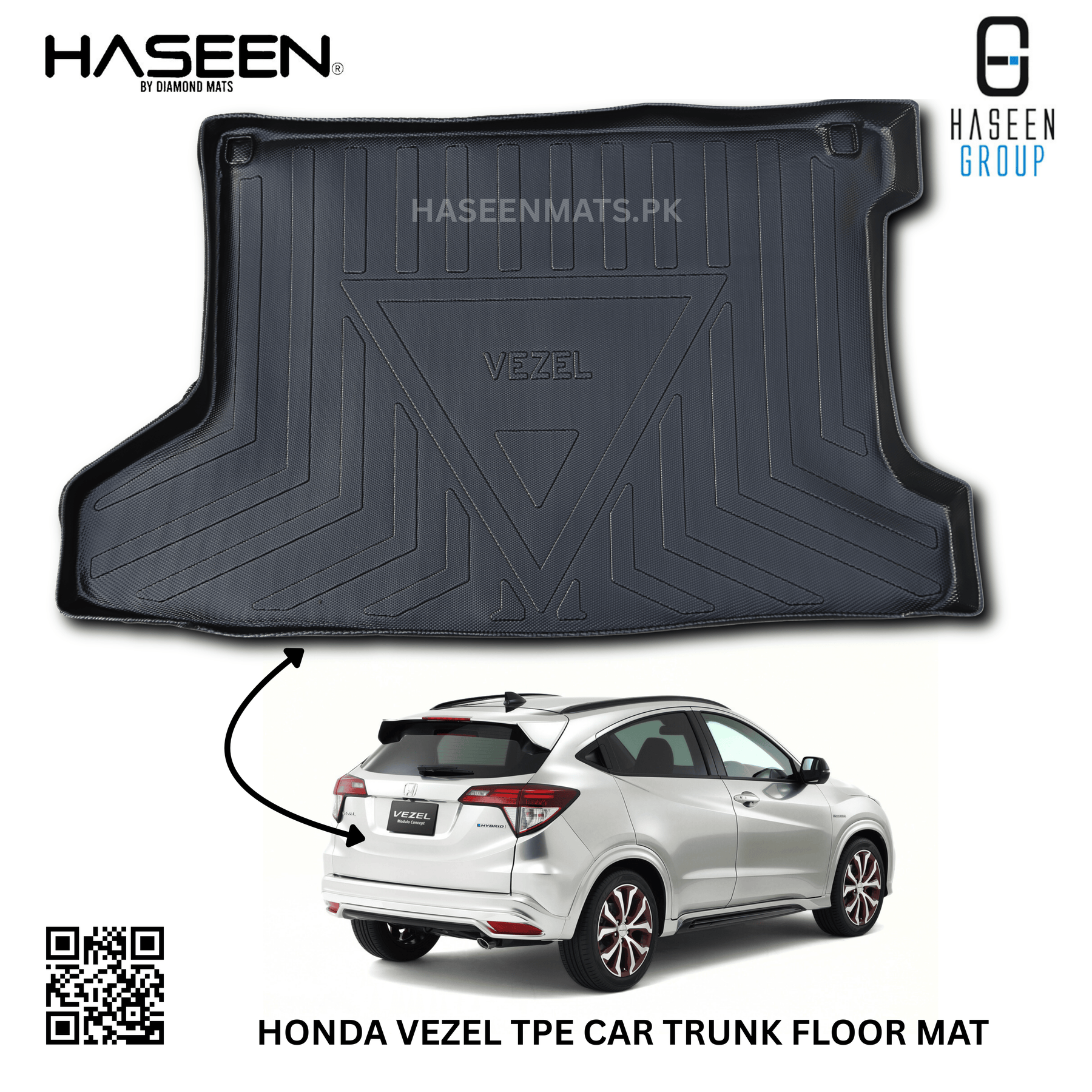 Haseen Honda Vezel 9D TPE trunk tray, boot liner