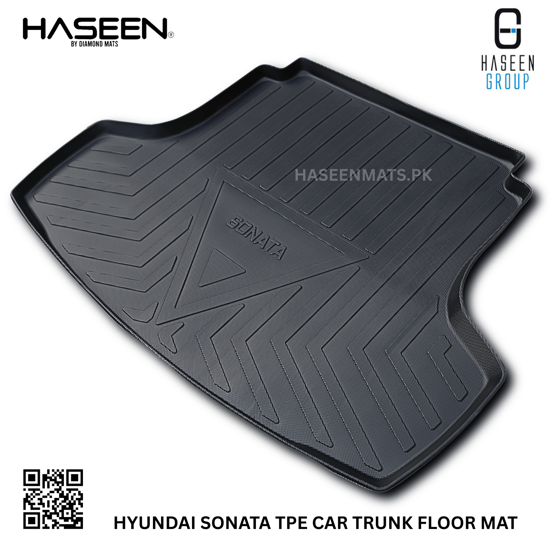 Haseen Hyundai Sonata trunk mat raised edges, non-slip