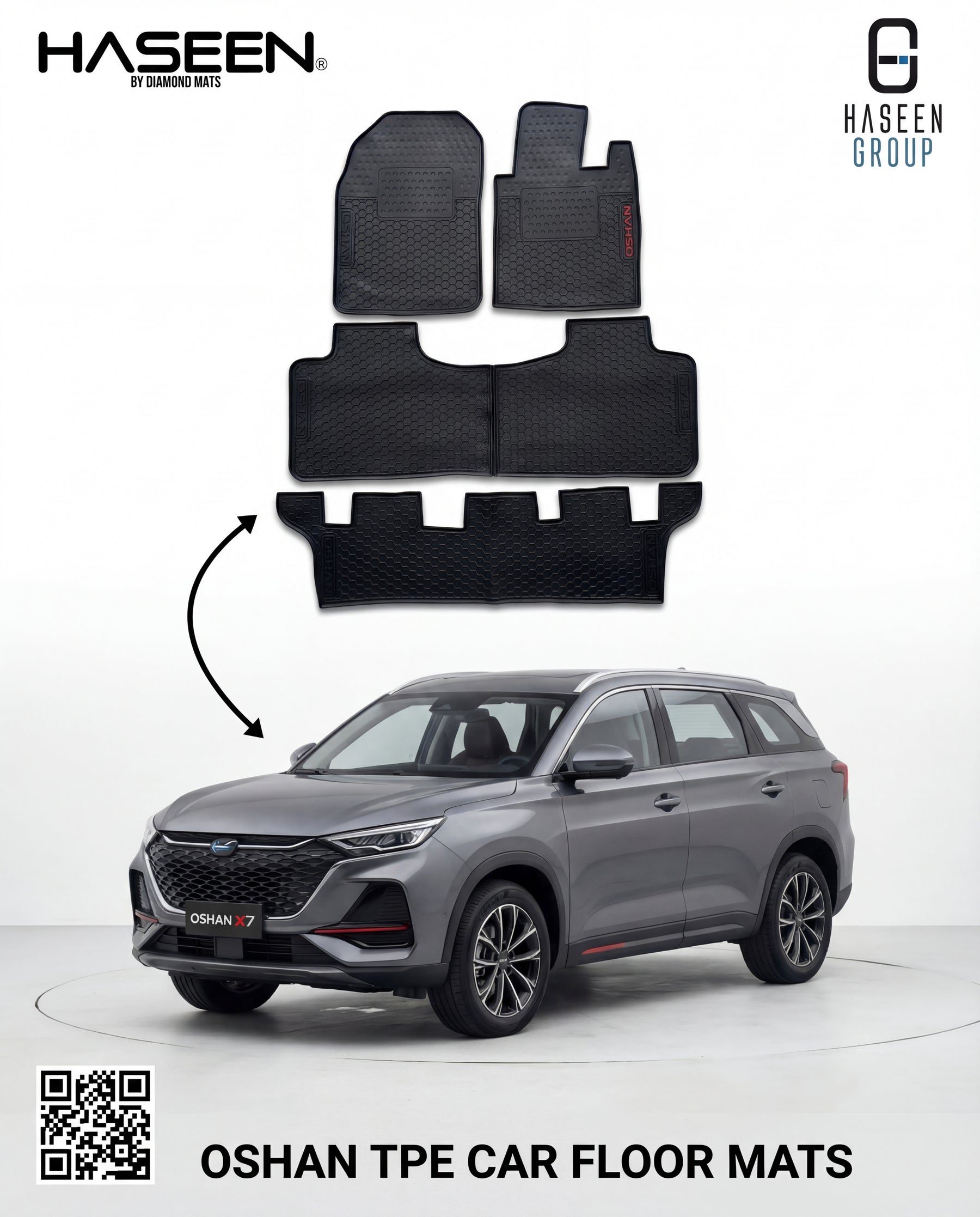 Haseen Changan Oshan X7 7-Seater latex floor mat, all rows