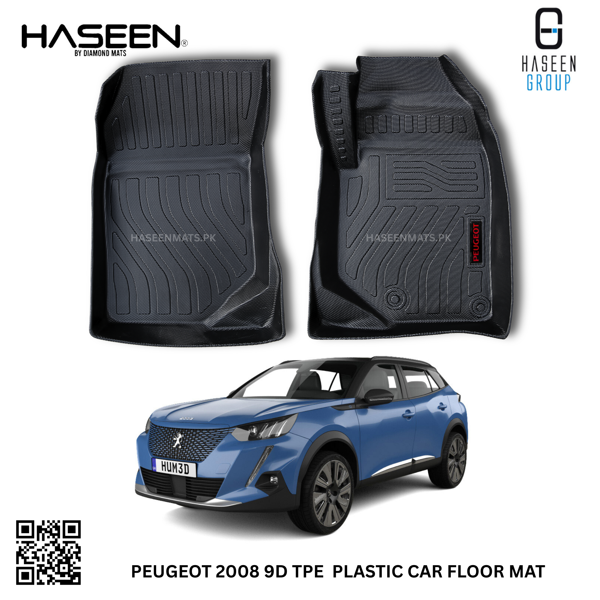 Haseen Peugeot 2008 luxury 9D TPE floor mats, custom fit