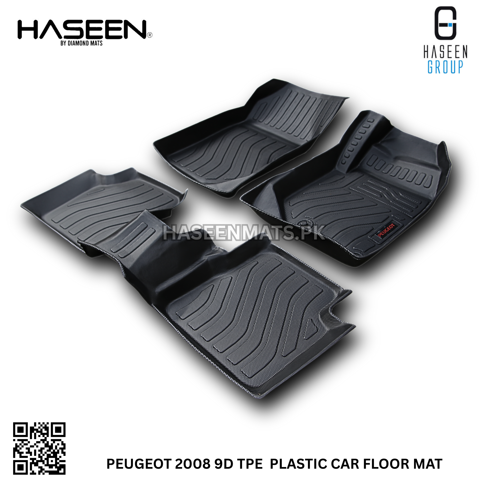 Haseen Peugeot 2008 9D TPE mats, anti-skid nibs