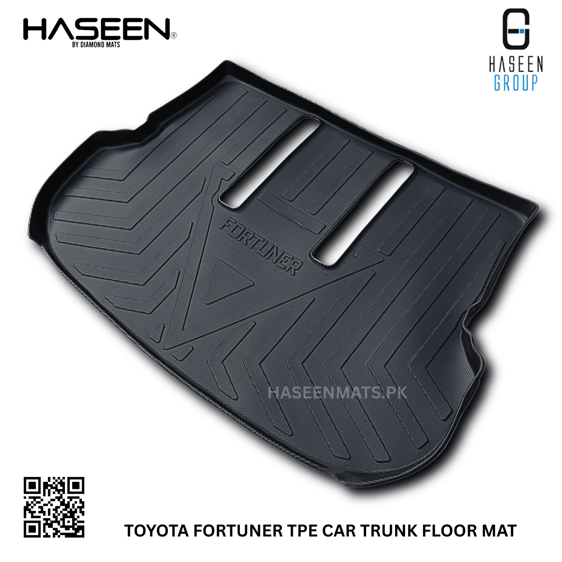 Haseen Toyota Fortuner boot liner raised-edge detail