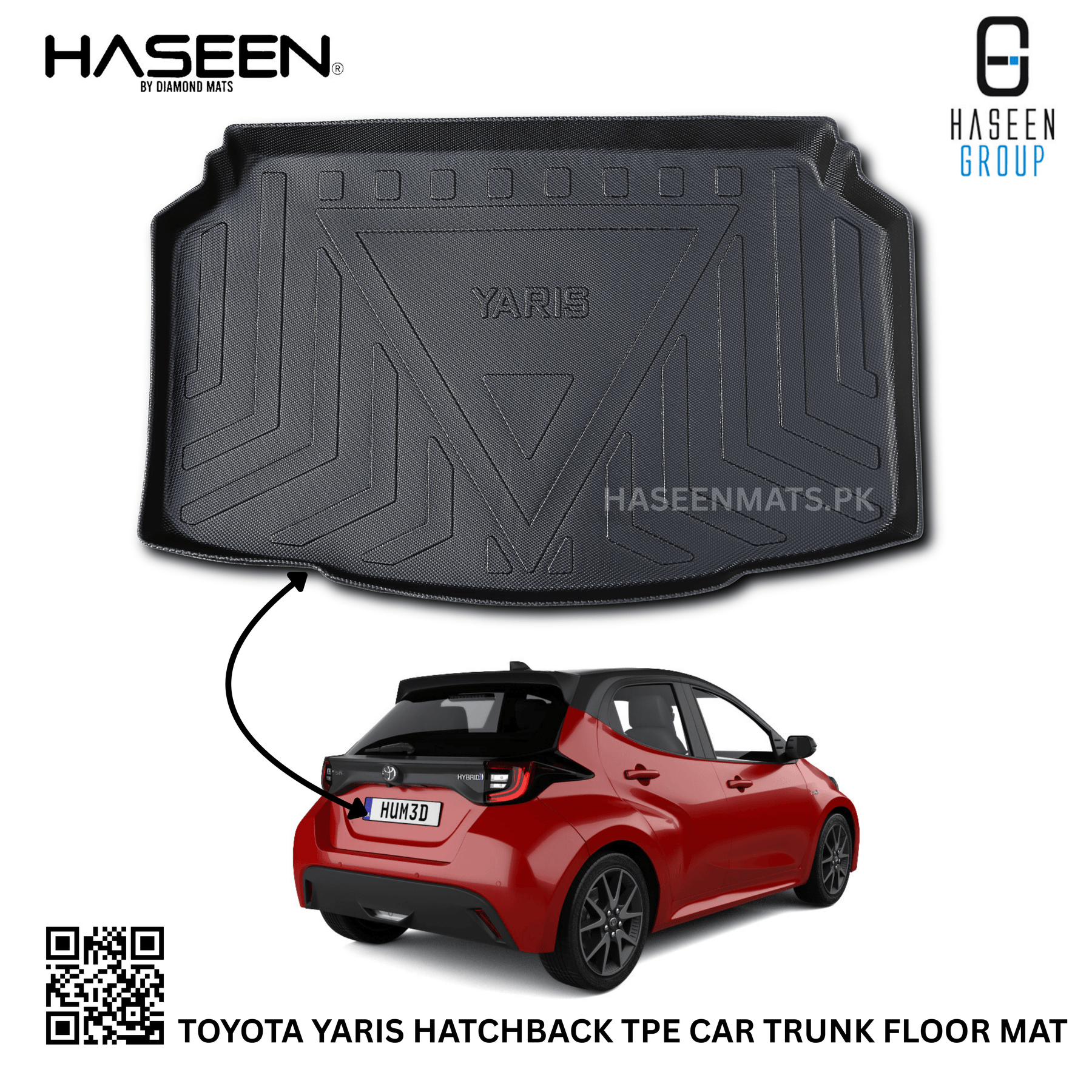 Haseen Toyota Yaris Hatchback TPE trunk mat, diggi tray
