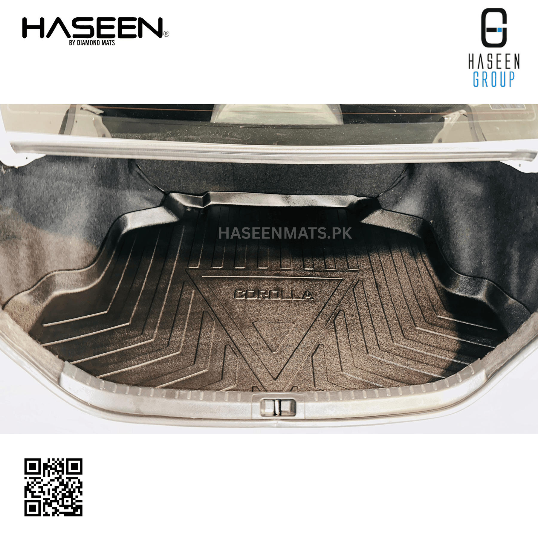 Haseen Toyota Corolla trunk tray full coverage, top view
