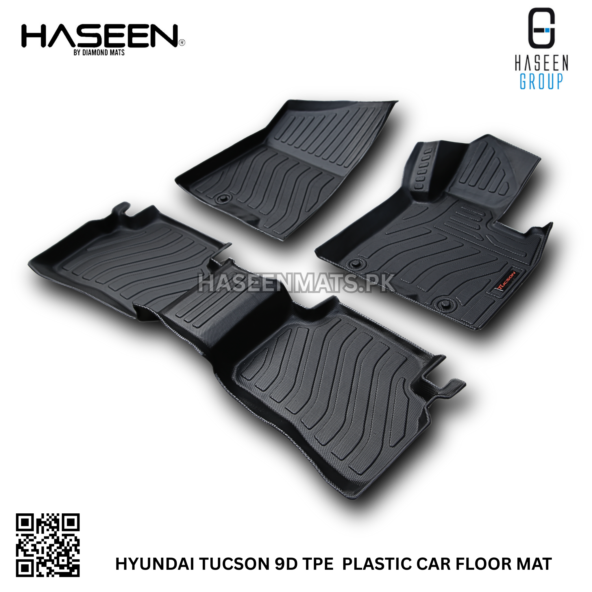 Haseen Hyundai Tucson 9D TPE mat anti-slip backing detail
