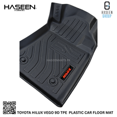 Toyota Hilux 2016-2025 luxury 9D TPE waterproof floor mats, custom-fit for all variants.