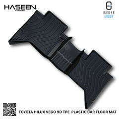 Toyota Hilux rugged 9D TPE mats for off-road and urban driving, waterproof and durable.
