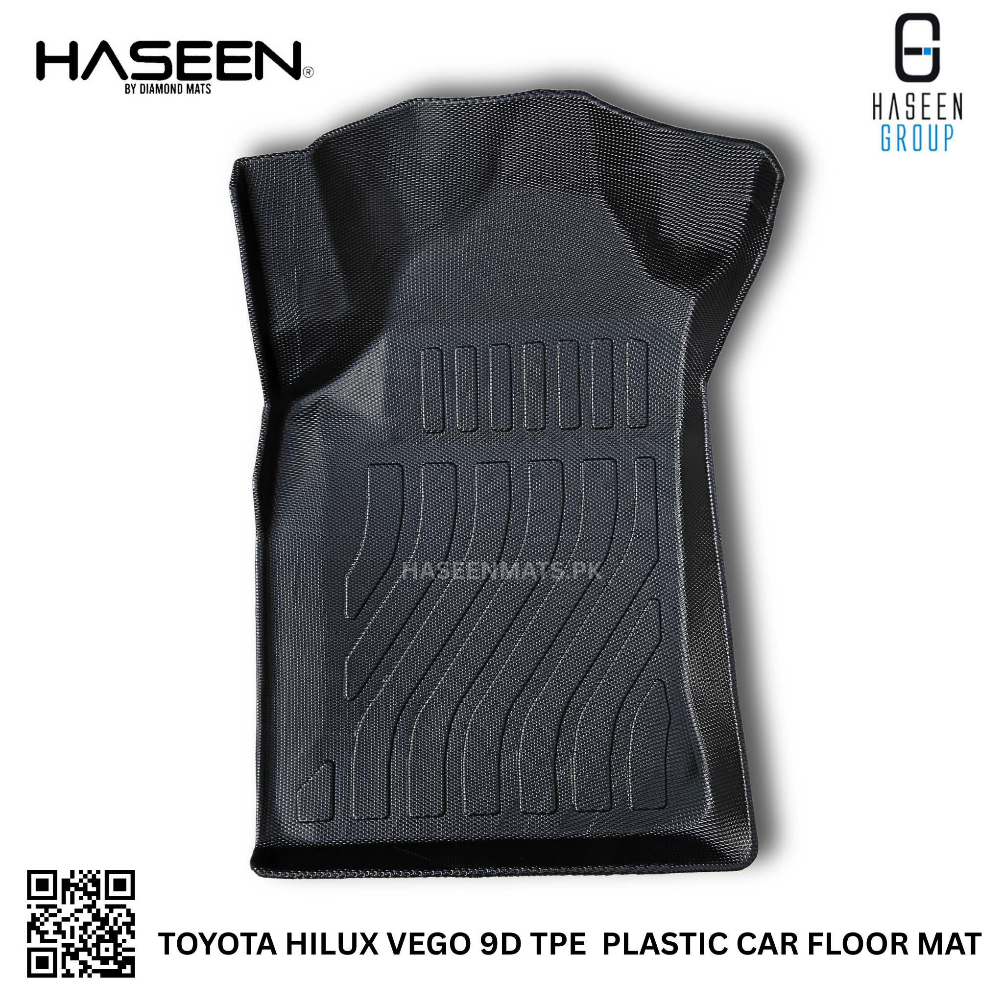Premium Toyota Hilux 9D TPE all-weather mats, anti-slip and easy to clean.