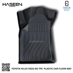 Premium Toyota Hilux 9D TPE all-weather mats, anti-slip and easy to clean.