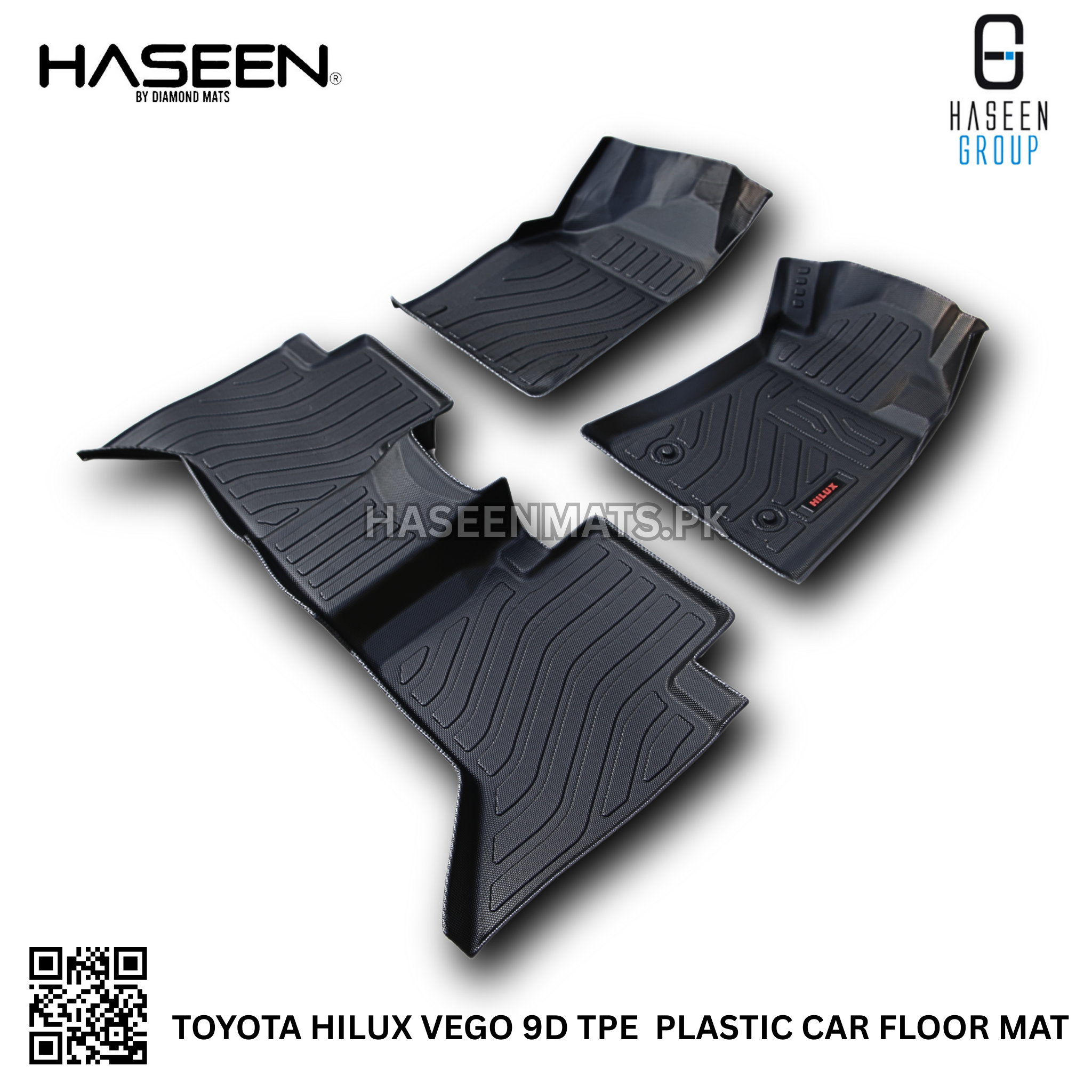Toyota Hilux Revo, Rogue, and Adventure variants 9D TPE luxury mats, easy maintenance.