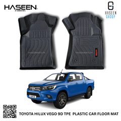 Heavy-duty Toyota Hilux 9D waterproof TPE mats, built for long-lasting interior protection.