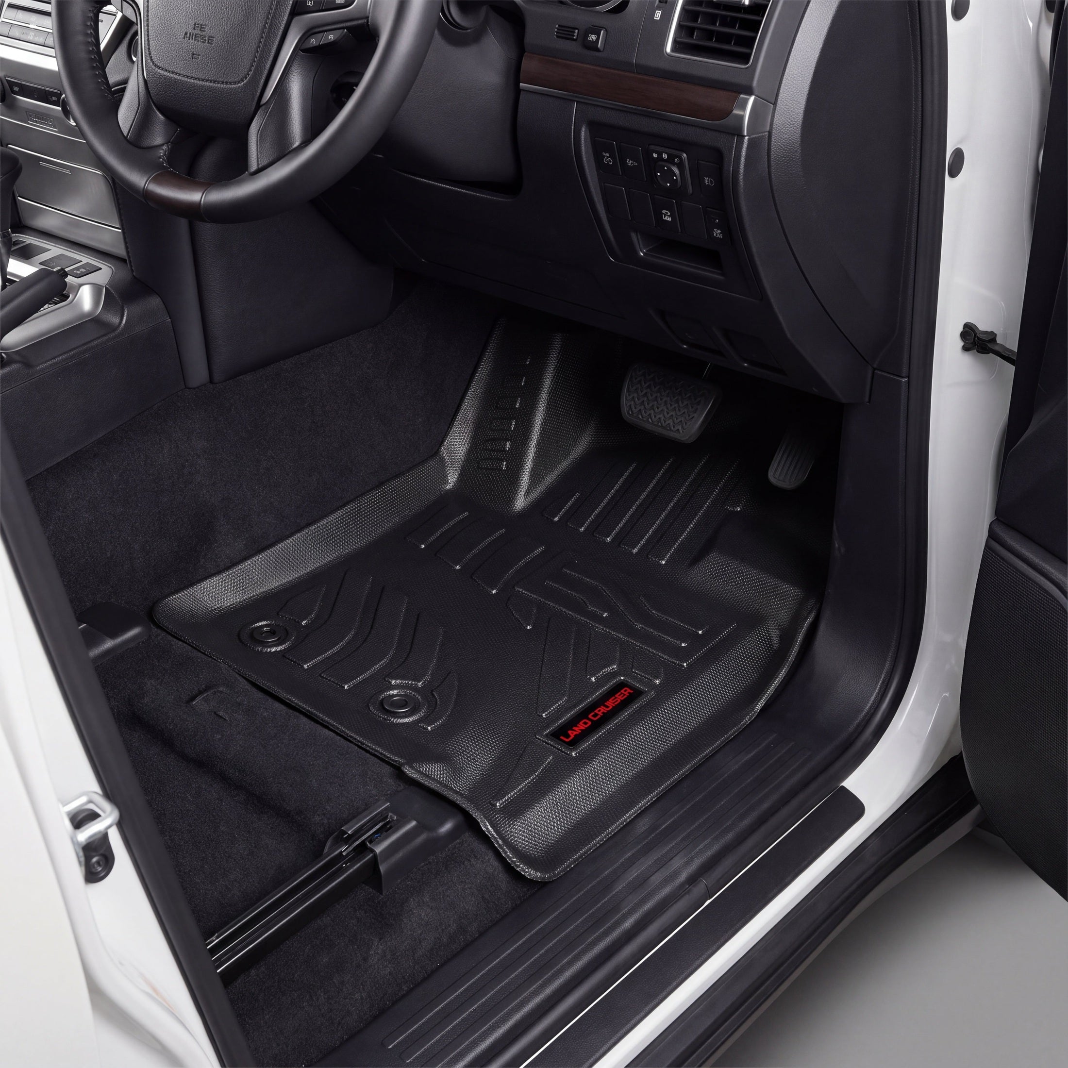 Haseen Toyota Land Cruiser 9D TPE car floor mats installed – black heavy duty custom fit mats, Pakistan