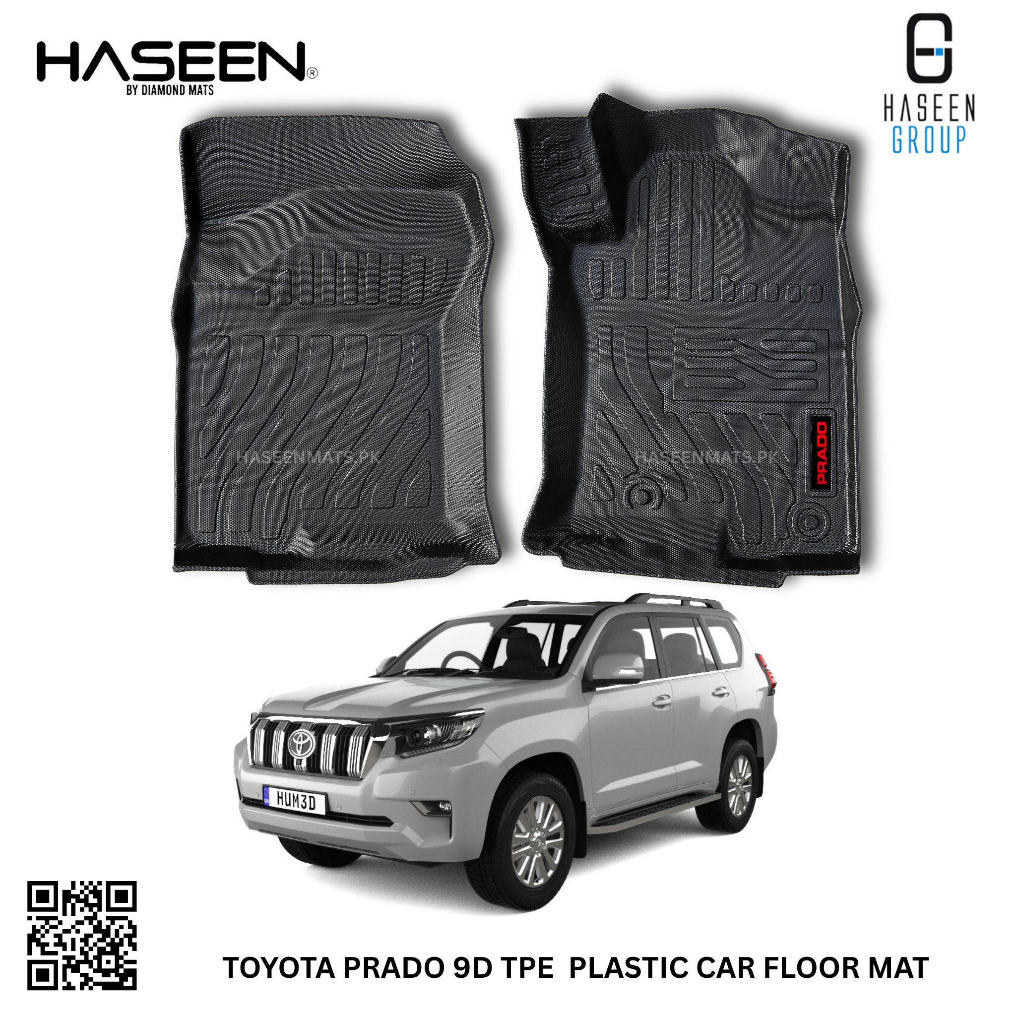 Premium Toyota Prado FJ150 9D TPE all-weather mats, anti-slip and durable design.