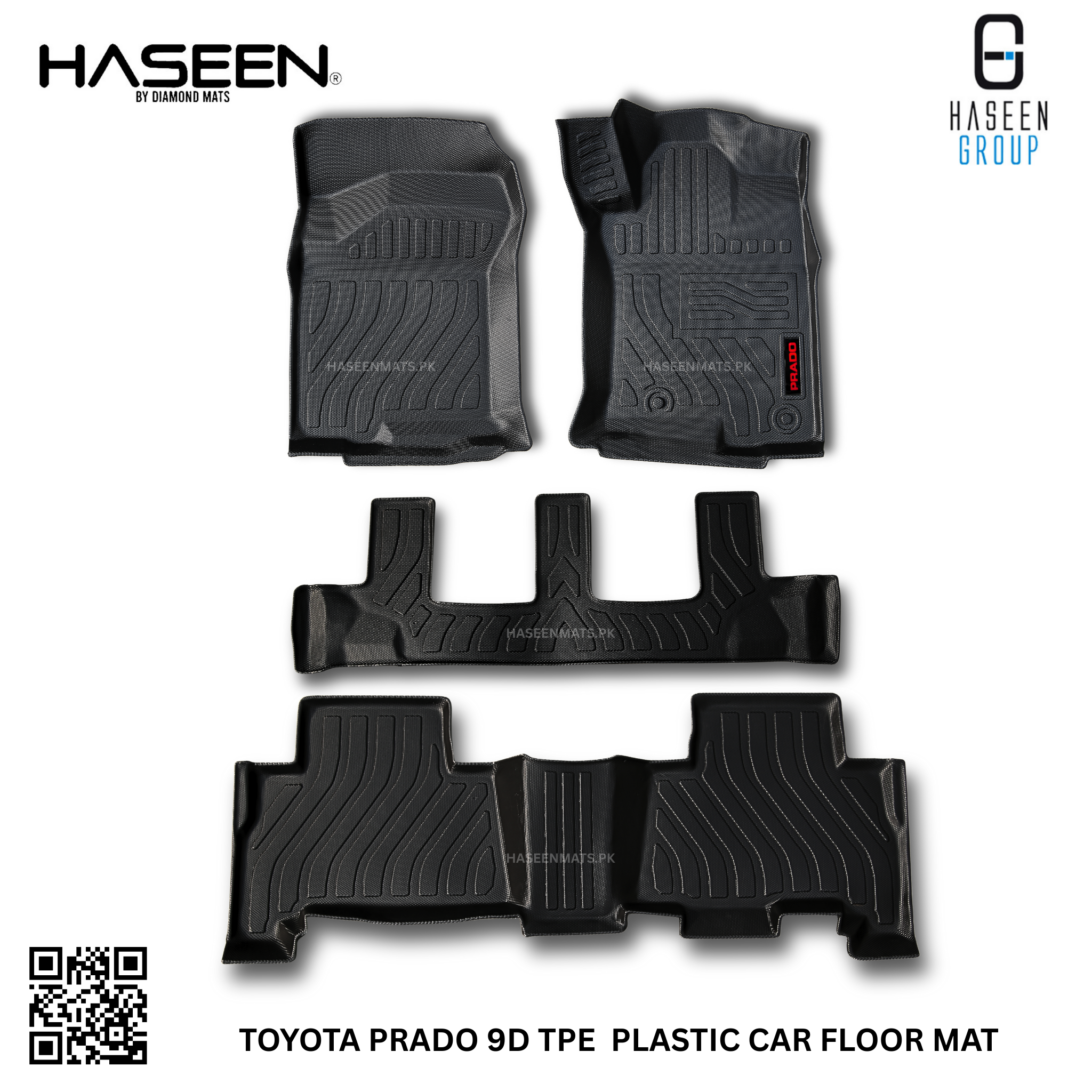 Toyota Prado FJ150 premium waterproof 9D TPE mats for SUV interiors, anti-slip and odorless.