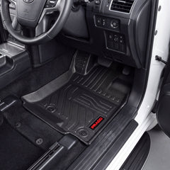 Haseen Toyota Prado 9D TPE car floor mats installed – black mats with red Prado logo in driver footwell, Pakistan