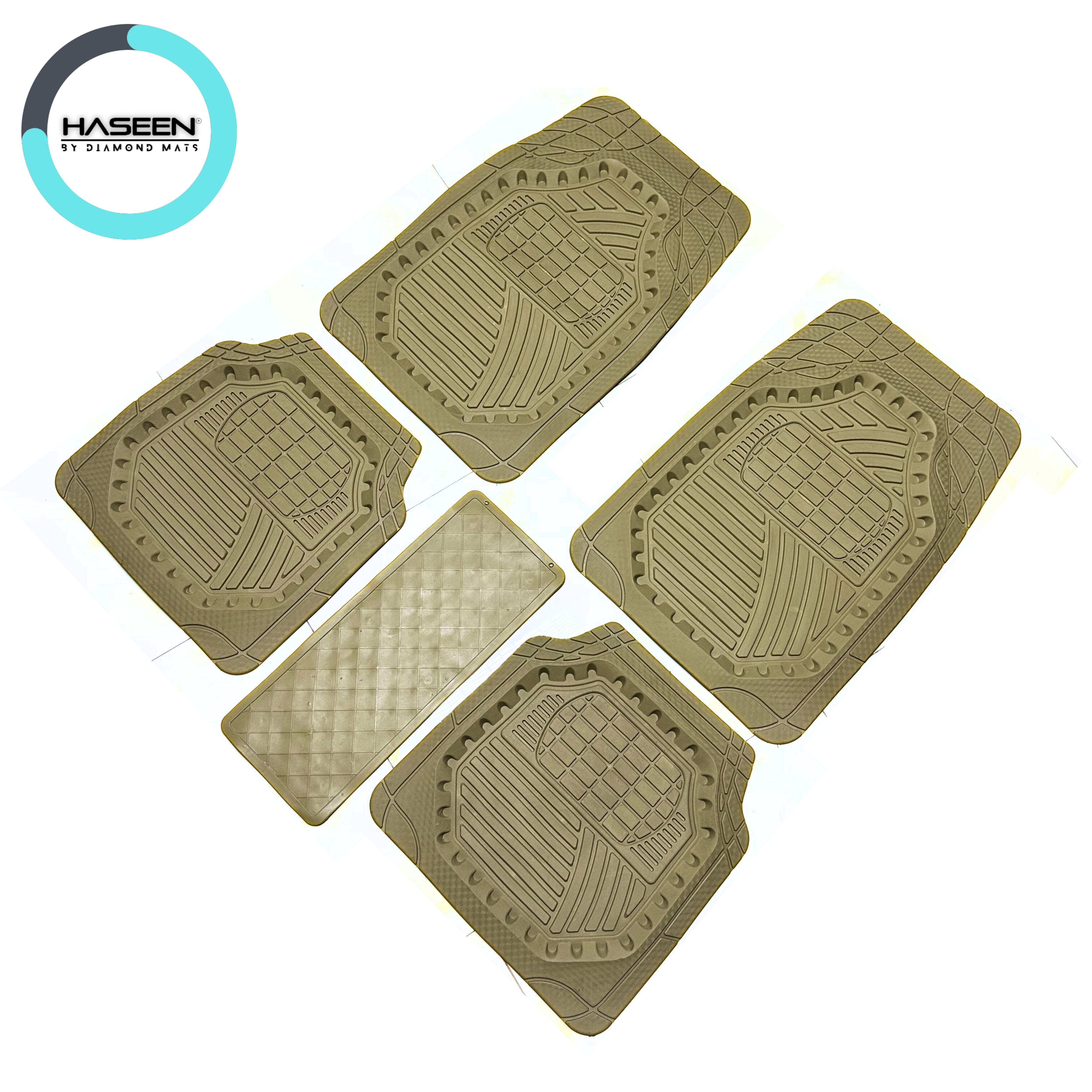 Haseen Universal 1506 PVC Diamond car floor mats beige full set – fits almost all cars | Haseen