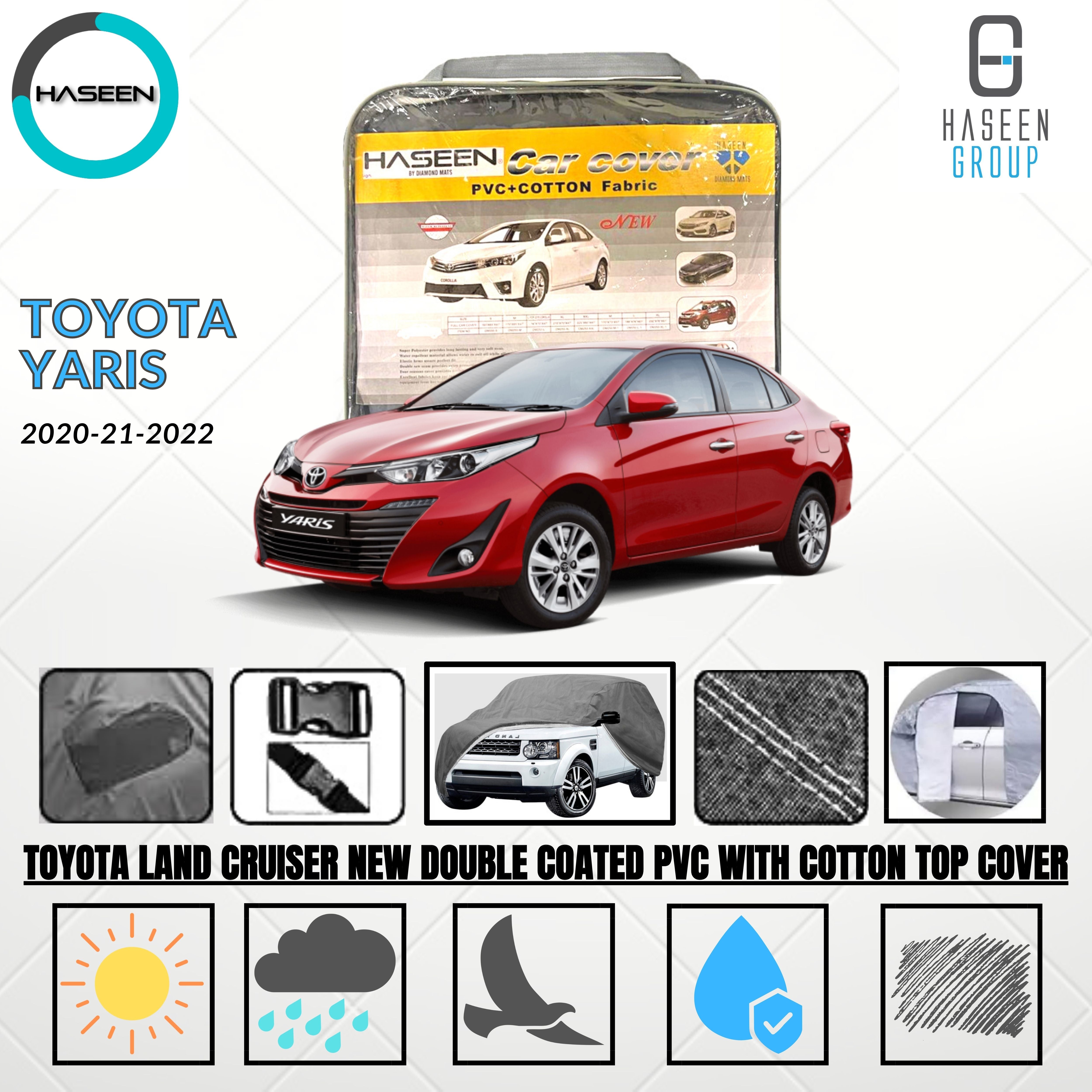 Haseen Spark Toyota Yaris car top cover, grey PVC waterproof