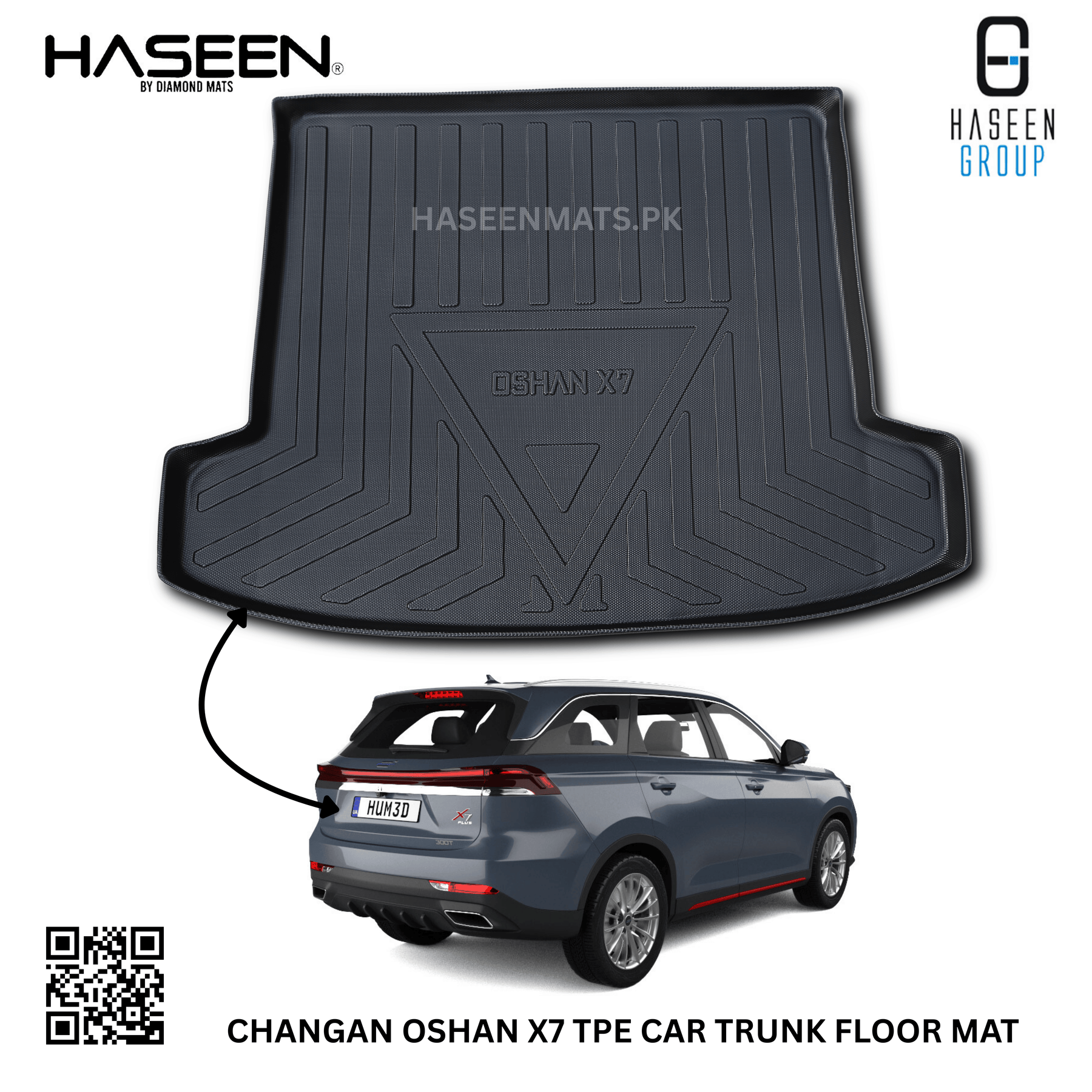 Haseen Changan Oshan X7 9D TPE trunk tray, diggi mat
