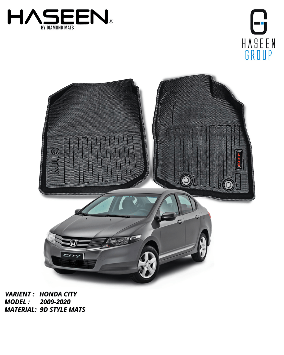 HONDA CITY 2009 - 2020 PLASTIC HEAVY DUTY 9D FLOOR MAT - haseenmats.pk