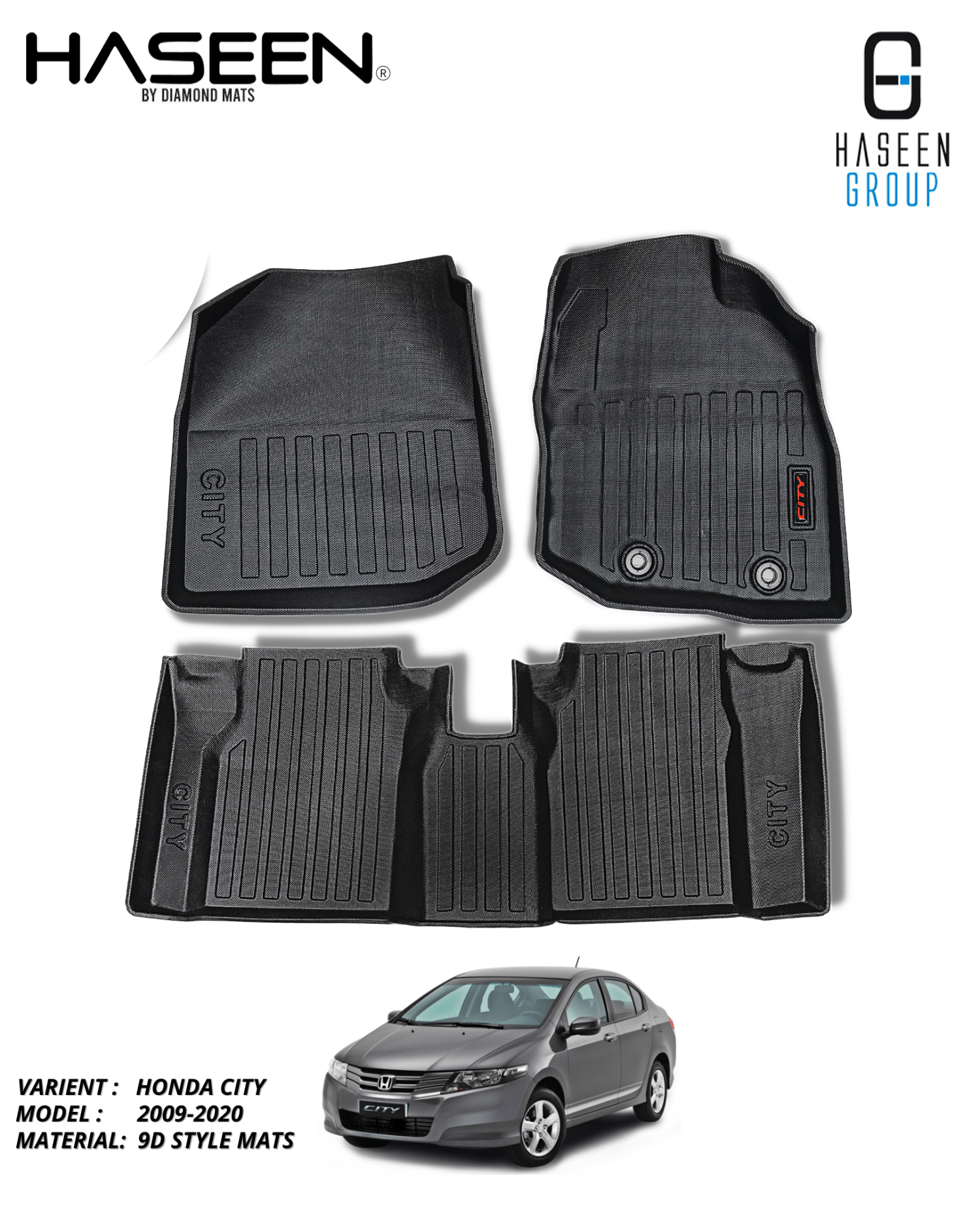 HONDA CITY 2009 - 2020 PLASTIC HEAVY DUTY 9D FLOOR MAT - haseenmats.pk