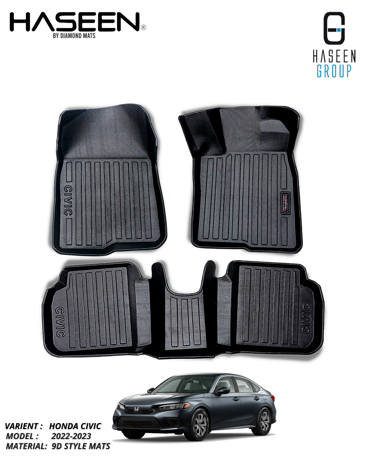 HONDA CIVIC RS 2022-PRESENT PLASTIC HEAVY DUTY 9D FLOOR MAT