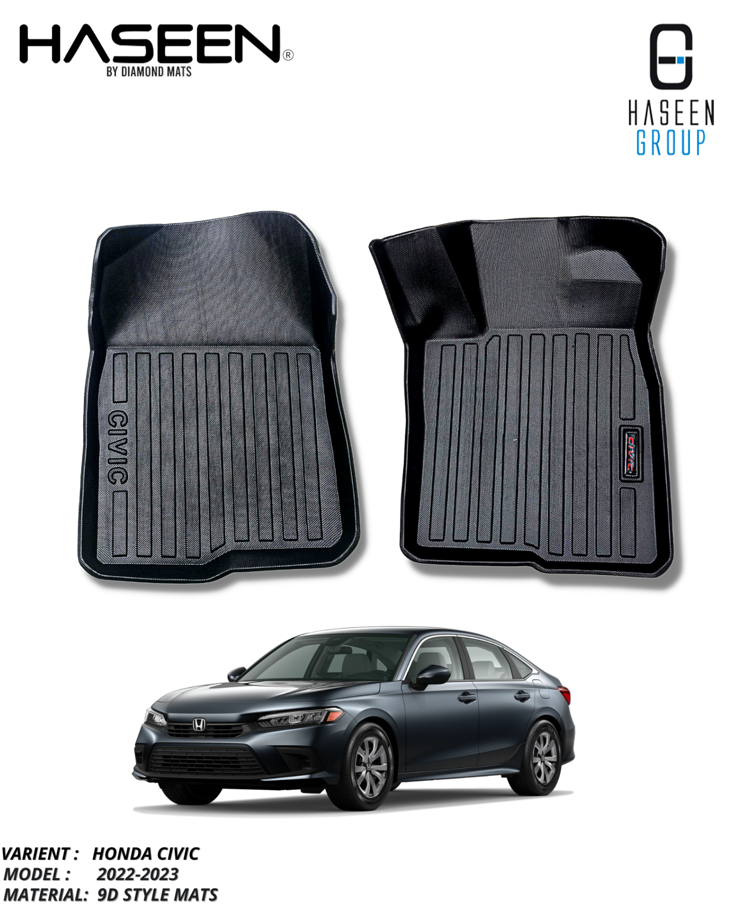 HONDA CIVIC RS 2022-PRESENT PLASTIC HEAVY DUTY 9D FLOOR MAT