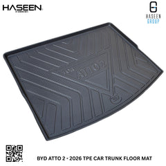 Grocery bags placed on a black trunk mat in a BYD Atto 2 boot by Haseen Mats