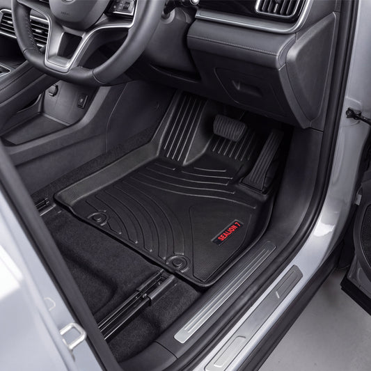 Haseen BYD Sealion 7 9D TPE car floor mats installed – black ridged custom fit EV mats, Pakistan