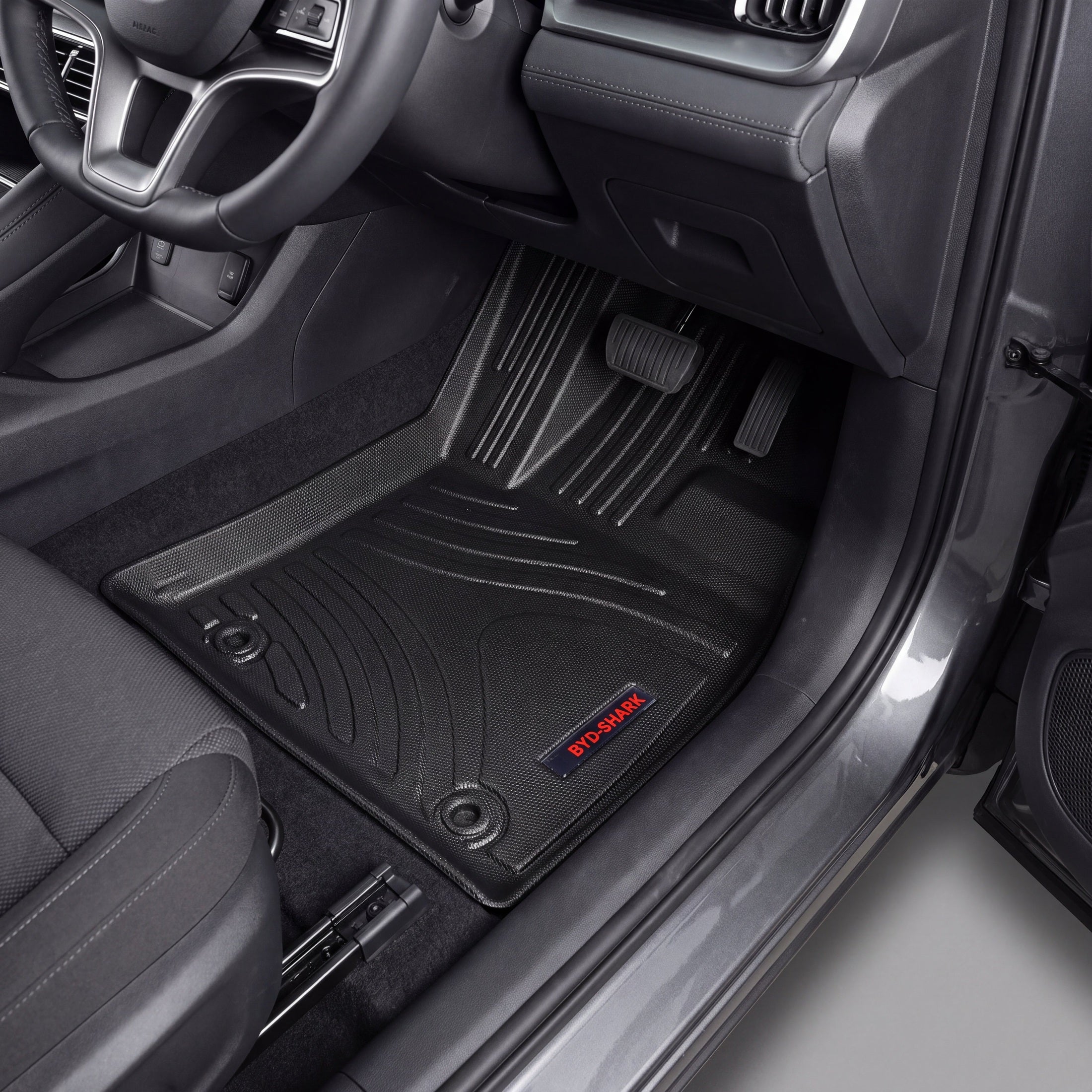 Haseen BYD Shark 9D TPE car floor mats installed – black molded waterproof EV mats, Pakistan