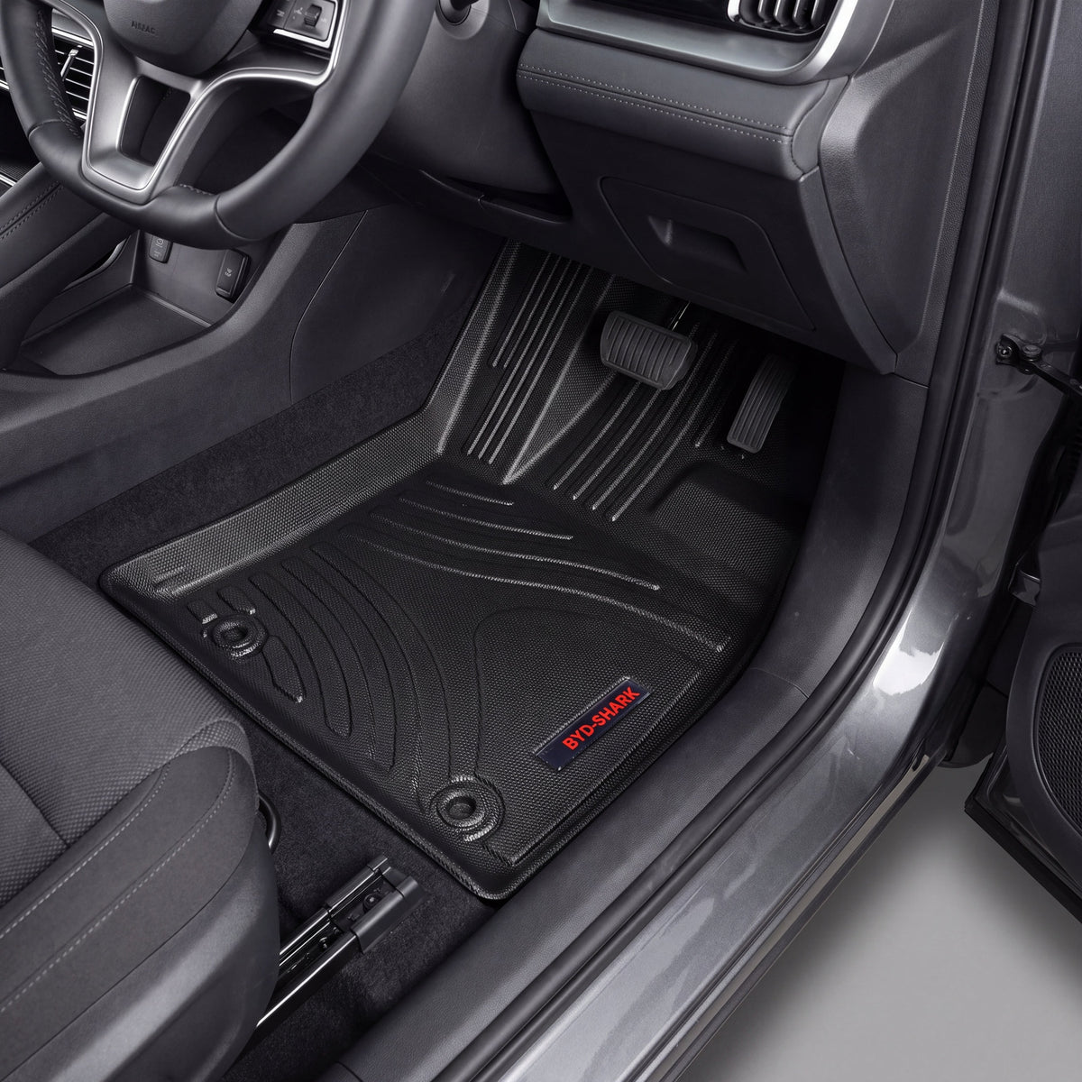 Haseen BYD Shark 9D TPE car floor mats installed – black molded waterproof EV mats, Pakistan