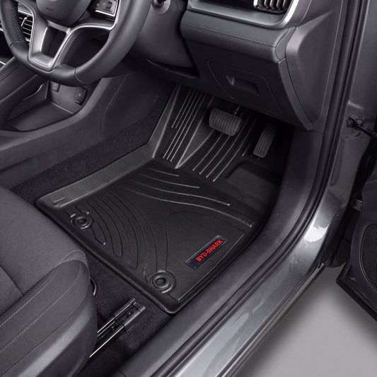 Haseen BYD Shark 9D TPE car floor mats installed – black molded waterproof EV mats, Pakistan