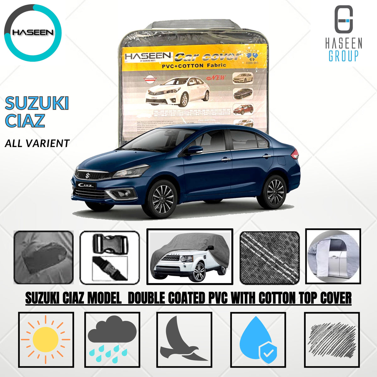 SUZUKI CIAZ 2014-PRESENT DOUBLE COAT PVC WITH COTTON CAR COVER