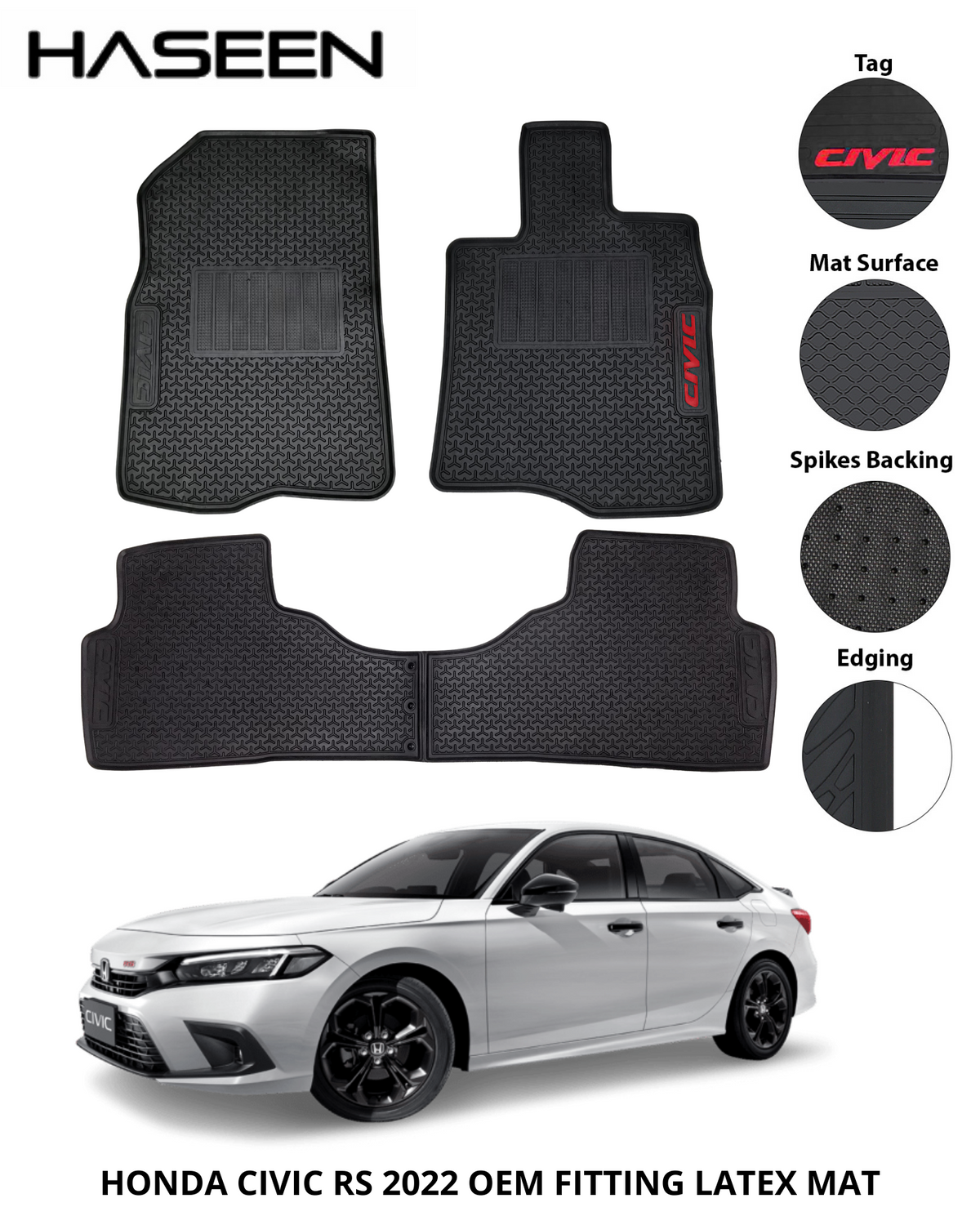 HONDA CIVIC RS 2022-2024 RUBBER LATEX CAR FLOOR MAT