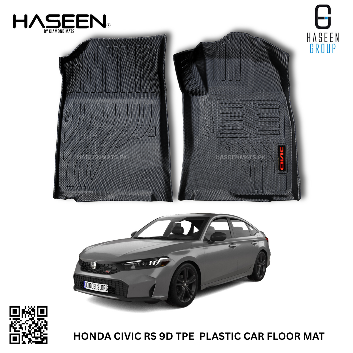 Honda Civic RS luxury 9D TPE plastic floor mats – premium all-weather car interior protection