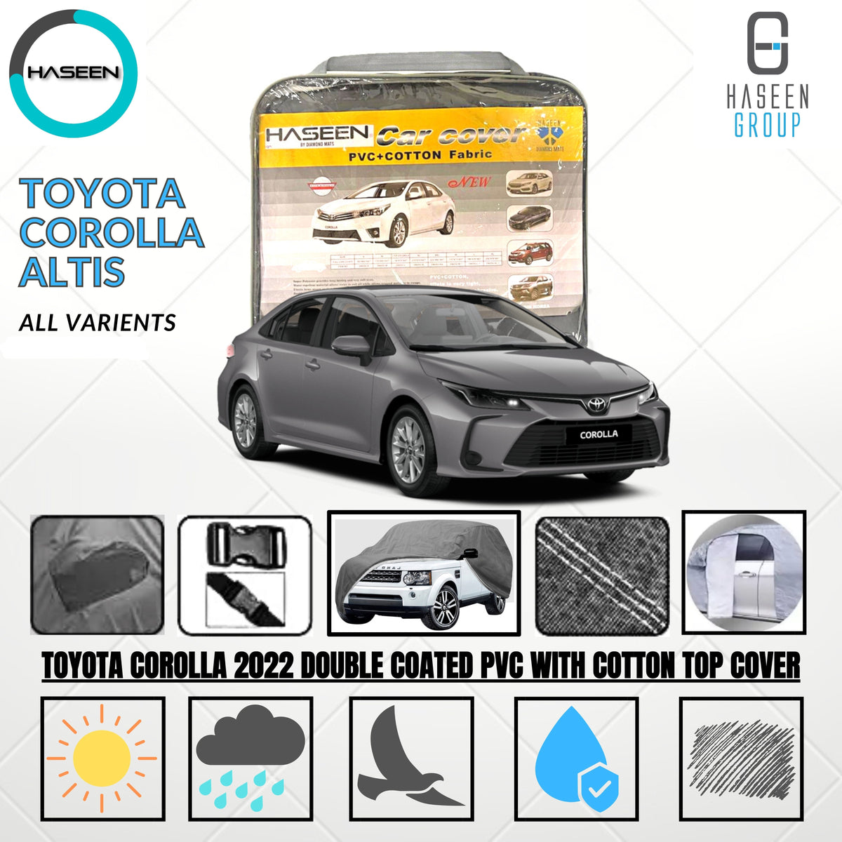 TOYOTA COROLLA ALTIS GRANDE 2014-PRESENT DOUBLE COAT PVC WITH COTTON CAR COVER