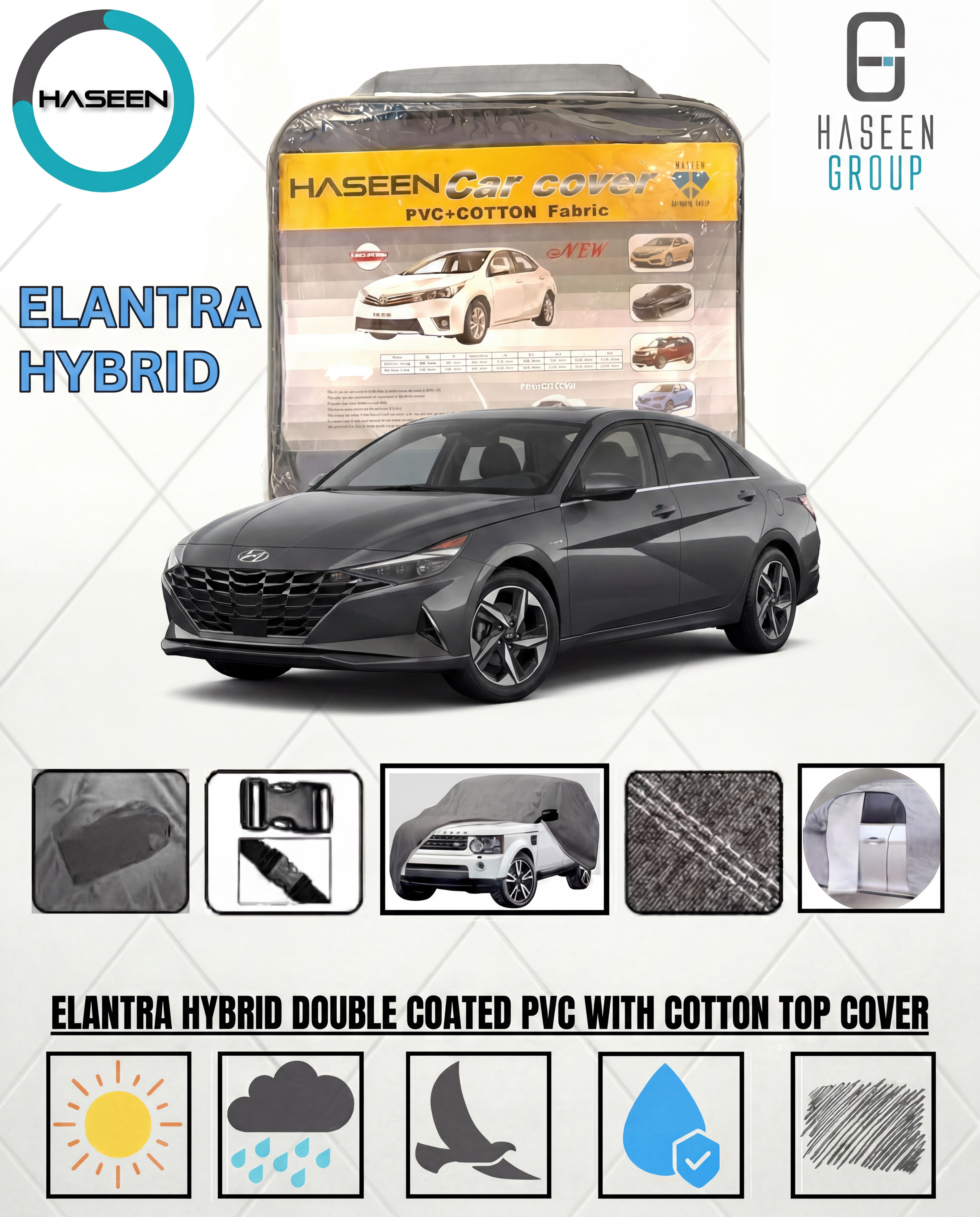 Hyundai Elantra Hybrid waterproof car cover for outdoor all weather protection
Custom fit Hyundai Elantra Hybrid car cover with UV and dust protection
Premium Elantra Hybrid sedan cover for rain sun and scratches
Heavy duty Hyundai Elantra Hybrid car cover with durable waterproof material
Breathable Elantra Hybrid outdoor cover for heat and moisture control
Hyundai Elantra Hybrid full body car cover for maximum vehicle protection
UV resistant Elantra Hybrid car cover for sun protection
Dustproof Hyundai Ela