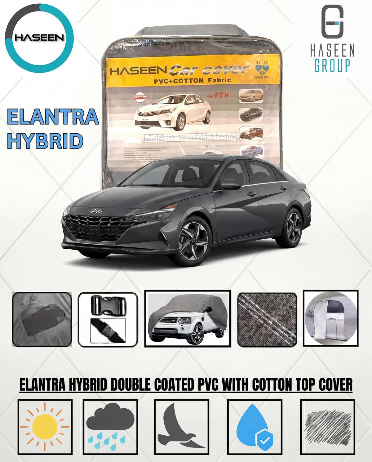 Hyundai Elantra Hybrid waterproof car cover for outdoor all weather protection
Custom fit Hyundai Elantra Hybrid car cover with UV and dust protection
Premium Elantra Hybrid sedan cover for rain sun and scratches
Heavy duty Hyundai Elantra Hybrid car cover with durable waterproof material
Breathable Elantra Hybrid outdoor cover for heat and moisture control
Hyundai Elantra Hybrid full body car cover for maximum vehicle protection
UV resistant Elantra Hybrid car cover for sun protection
Dustproof Hyundai Ela