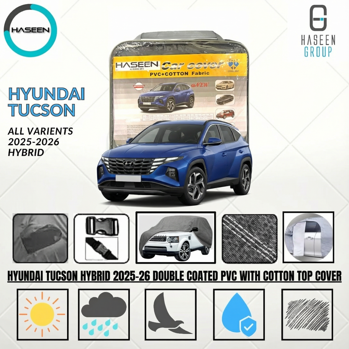 HYUNDAI TUCSON HYBRID 2025-2026 NEW DOUBLE COAT PVC WITH COTTON CAR COVER