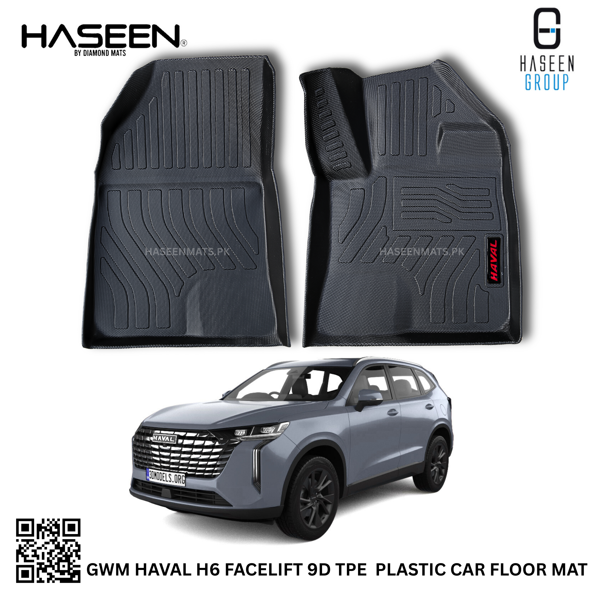 Haval H6 Facelift 2021-2025 luxury 9D TPE waterproof floor mats, custom-fit all-weather interior protection.